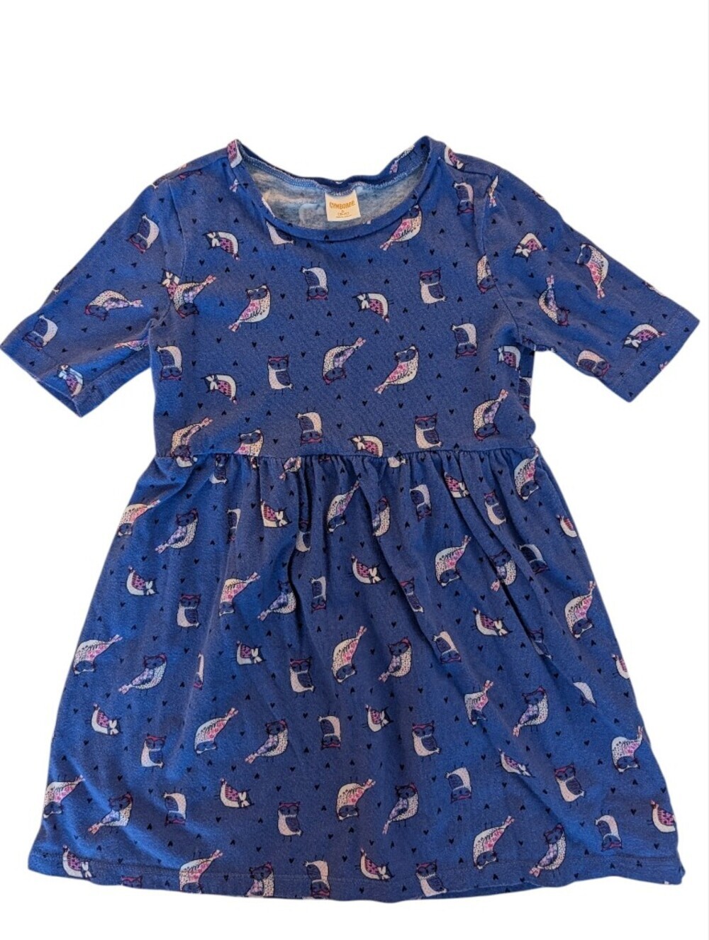 Gymboree Girls' Blue Dress With An all-over Bird Print Cotton Size S (5 - 6)